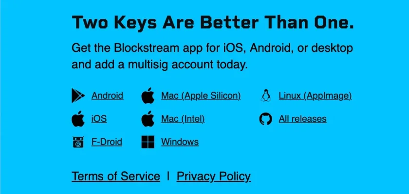 Download links on blockstream.com for Android, iOS, F-Droid, Mac Apple Silicon, Mac Intel, Windows and Linux AppImage